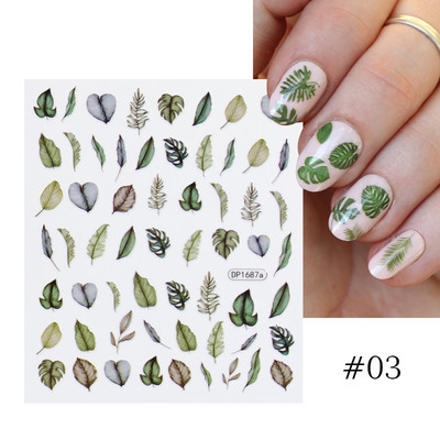 Harunouta Розови цветя 3DN Стикери за нокти Бяло цвете Зелен лист Геометрична линия Златни бронзиращи плъзгачи Пролетна флорална декорация за нокти