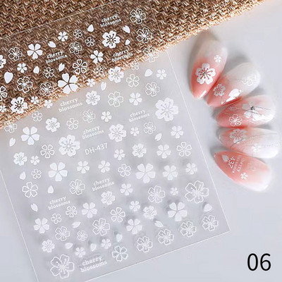 Harunouta Розови цветя 3DN Стикери за нокти Бяло цвете Зелен лист Геометрична линия Златни бронзиращи плъзгачи Пролетна флорална декорация за нокти