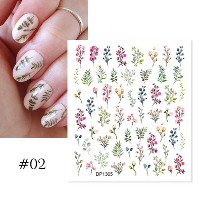 Harunouta Розови цветя 3DN Стикери за нокти Бяло цвете Зелен лист Геометрична линия Златни бронзиращи плъзгачи Пролетна флорална декорация за нокти