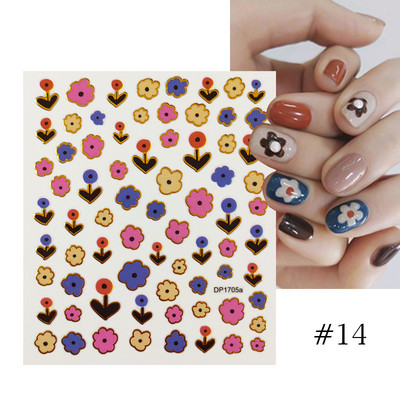 Harunouta Розови цветя 3DN Стикери за нокти Бяло цвете Зелен лист Геометрична линия Златни бронзиращи плъзгачи Пролетна флорална декорация за нокти