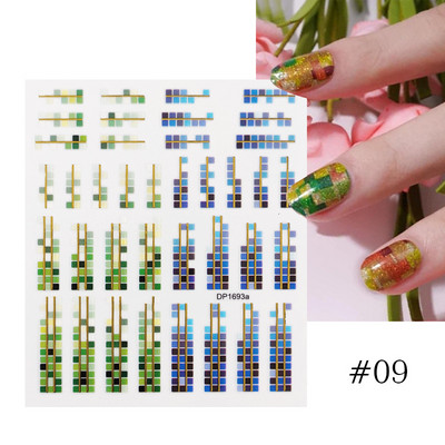 Harunouta Розови цветя 3DN Стикери за нокти Бяло цвете Зелен лист Геометрична линия Златни бронзиращи плъзгачи Пролетна флорална декорация за нокти