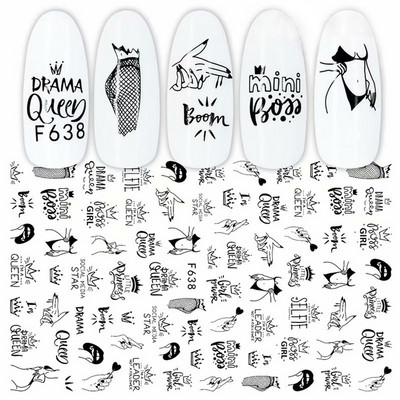 1 τμχ 3D αυτοκόλλητα σέξι κορίτσι για νύχια Μαύρο λουλούδι φύλλα γραμμικά αυτοκόλλητα αυτοκόλλητα Slider Manicure Nail Art Decorations JIF634-643