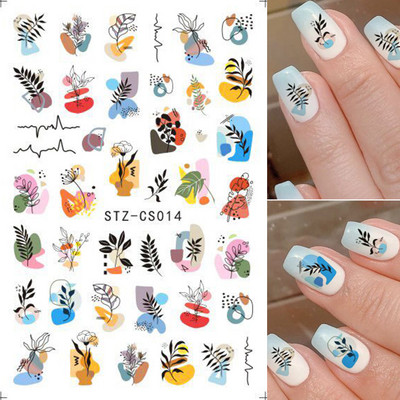 1 τμχ 3D αυτοκόλλητα σέξι κορίτσι για νύχια Μαύρο λουλούδι φύλλα γραμμικά αυτοκόλλητα αυτοκόλλητα Slider Manicure Nail Art Decorations JIF634-643