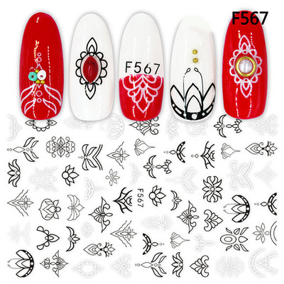 1 τμχ 3D αυτοκόλλητα σέξι κορίτσι για νύχια Μαύρο λουλούδι φύλλα γραμμικά αυτοκόλλητα αυτοκόλλητα Slider Manicure Nail Art Decorations JIF634-643