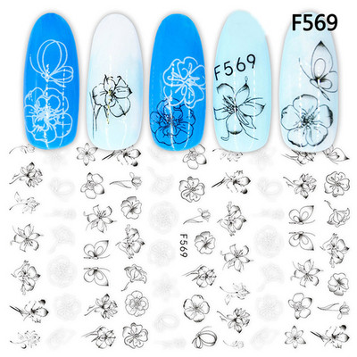 1 τμχ 3D αυτοκόλλητα σέξι κορίτσι για νύχια Μαύρο λουλούδι φύλλα γραμμικά αυτοκόλλητα αυτοκόλλητα Slider Manicure Nail Art Decorations JIF634-643