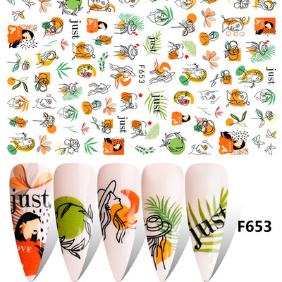 1 τμχ 3D αυτοκόλλητα σέξι κορίτσι για νύχια Μαύρο λουλούδι φύλλα γραμμικά αυτοκόλλητα αυτοκόλλητα Slider Manicure Nail Art Decorations JIF634-643