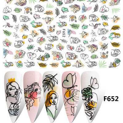 1 τμχ 3D αυτοκόλλητα σέξι κορίτσι για νύχια Μαύρο λουλούδι φύλλα γραμμικά αυτοκόλλητα αυτοκόλλητα Slider Manicure Nail Art Decorations JIF634-643