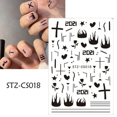 1 τμχ 3D αυτοκόλλητα σέξι κορίτσι για νύχια Μαύρο λουλούδι φύλλα γραμμικά αυτοκόλλητα αυτοκόλλητα Slider Manicure Nail Art Decorations JIF634-643