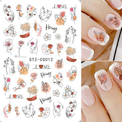 1 τμχ 3D αυτοκόλλητα σέξι κορίτσι για νύχια Μαύρο λουλούδι φύλλα γραμμικά αυτοκόλλητα αυτοκόλλητα Slider Manicure Nail Art Decorations JIF634-643