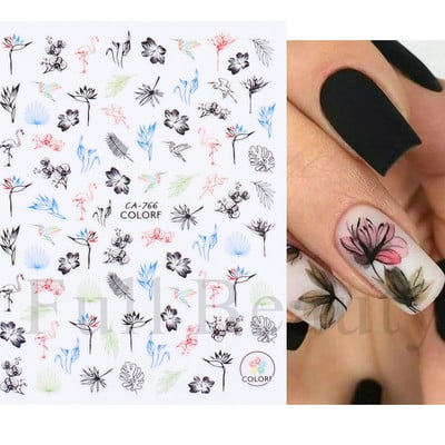 1 τμχ 3D αυτοκόλλητα σέξι κορίτσι για νύχια Μαύρο λουλούδι φύλλα γραμμικά αυτοκόλλητα αυτοκόλλητα Slider Manicure Nail Art Decorations JIF634-643