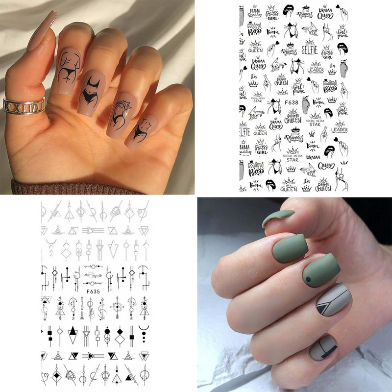 1 τμχ 3D αυτοκόλλητα σέξι κορίτσι για νύχια Μαύρο λουλούδι φύλλα γραμμικά αυτοκόλλητα αυτοκόλλητα Slider Manicure Nail Art Decorations JIF634-643