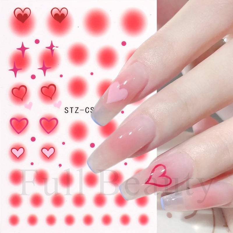 1kom Gradient Blush naljepnice za nokte Cute Sweet Love 3D klizači za manikuru Nude crvene prozirne dekoracije za nokte LASTZ-CS122