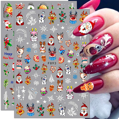 Коледни стикери за нокти Сладък пингвин Дядо Коледа Елен Ваденки за нокти Зимни декорации за нокти Снежинка Стикери за нокти Маникюр