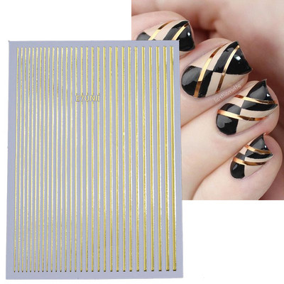 3D jooned küünekleebised isetegemine roosa kuld metallist triibulised jooned tähed kleebised kõverad küünte kunsti liugurid isekleepuvad kaunistused maniküür