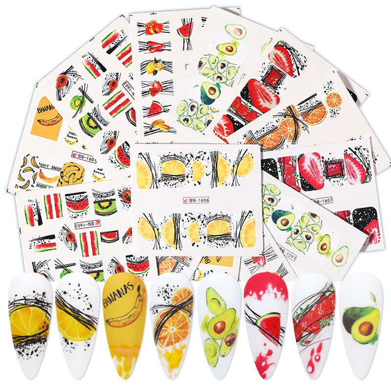1PC Autocolante de apă pentru unghii, lămâie, banană, pepene verde, avocado, fructe, frunze, glisoare de transfer de apă, autocolante pentru unghii, manichiură