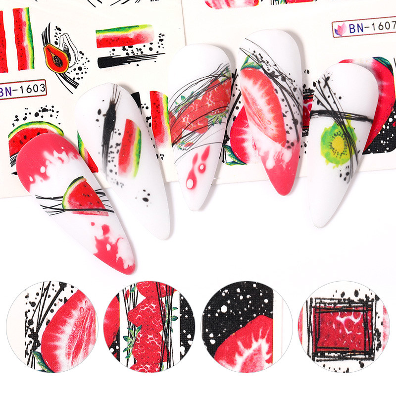 1PC Autocolante de apă pentru unghii, lămâie, banană, pepene verde, avocado, fructe, frunze, glisoare de transfer de apă, autocolante pentru unghii, manichiură