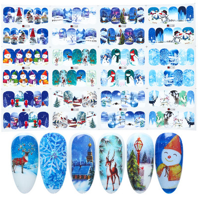12 buc. Autocolante pentru unghii cu desene animate de Crăciun Autocolante de apă Iarnă Moș Crăciun Glisoare pentru unghii Folii Decoratiuni de Anul Nou TRA1165-1176