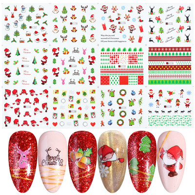 12 buc. Autocolante pentru unghii cu desene animate de Crăciun Autocolante de apă Iarnă Moș Crăciun Glisoare pentru unghii Folii Decoratiuni de Anul Nou TRA1165-1176
