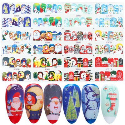 12 buc. Autocolante pentru unghii cu desene animate de Crăciun Autocolante de apă Iarnă Moș Crăciun Glisoare pentru unghii Folii Decoratiuni de Anul Nou TRA1165-1176