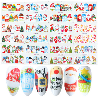 12 buc. Autocolante pentru unghii cu desene animate de Crăciun Autocolante de apă Iarnă Moș Crăciun Glisoare pentru unghii Folii Decoratiuni de Anul Nou TRA1165-1176
