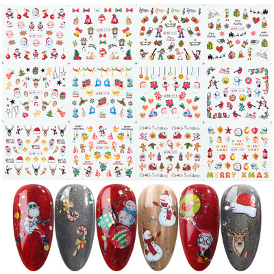 12 buc. Autocolante pentru unghii cu desene animate de Crăciun Autocolante de apă Iarnă Moș Crăciun Glisoare pentru unghii Folii Decoratiuni de Anul Nou TRA1165-1176