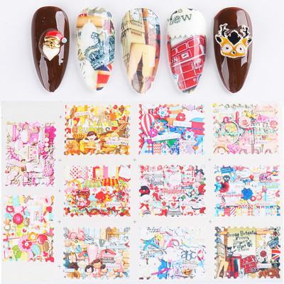 12 buc. Autocolante pentru unghii cu desene animate de Crăciun Autocolante de apă Iarnă Moș Crăciun Glisoare pentru unghii Folii Decoratiuni de Anul Nou TRA1165-1176