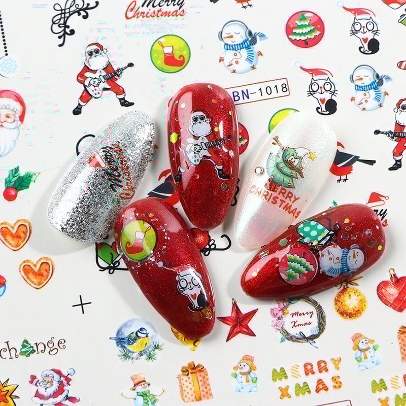 12 buc. Autocolante pentru unghii cu desene animate de Crăciun Autocolante de apă Iarnă Moș Crăciun Glisoare pentru unghii Folii Decoratiuni de Anul Nou TRA1165-1176