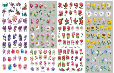 12 tk Roosad tulbid, lilled, küünekleebised lavendel lumikellukesed, suvised 3D küünekleebised, veeülekande liugurid, maniküüri kaunistused.