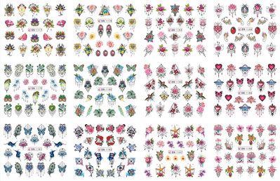 12 tk Roosad tulbid, lilled, küünekleebised lavendel lumikellukesed, suvised 3D küünekleebised, veeülekande liugurid, maniküüri kaunistused.