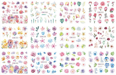 12 tk Roosad tulbid, lilled, küünekleebised lavendel lumikellukesed, suvised 3D küünekleebised, veeülekande liugurid, maniküüri kaunistused.