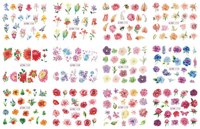 12 tk Roosad tulbid, lilled, küünekleebised lavendel lumikellukesed, suvised 3D küünekleebised, veeülekande liugurid, maniküüri kaunistused.