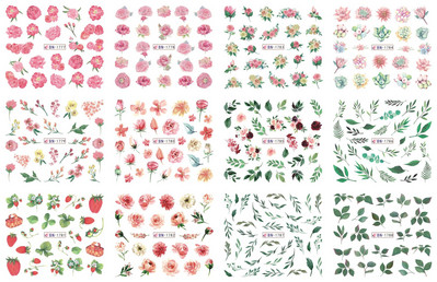 12 tk Roosad tulbid, lilled, küünekleebised lavendel lumikellukesed, suvised 3D küünekleebised, veeülekande liugurid, maniküüri kaunistused.