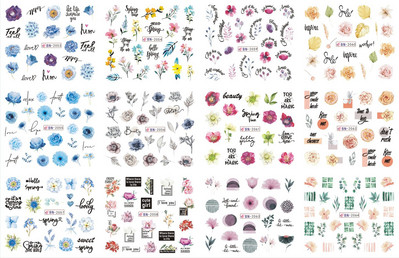 12 tk Roosad tulbid, lilled, küünekleebised lavendel lumikellukesed, suvised 3D küünekleebised, veeülekande liugurid, maniküüri kaunistused.