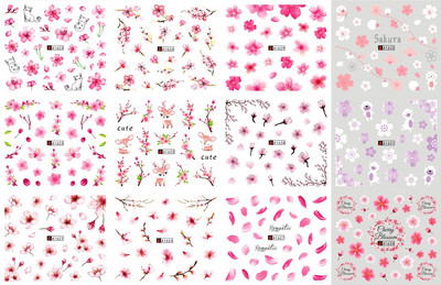 12 tk Roosad tulbid, lilled, küünekleebised lavendel lumikellukesed, suvised 3D küünekleebised, veeülekande liugurid, maniküüri kaunistused.