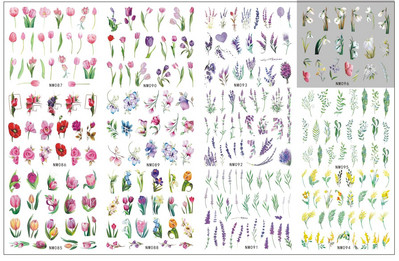 12 tk Roosad tulbid, lilled, küünekleebised lavendel lumikellukesed, suvised 3D küünekleebised, veeülekande liugurid, maniküüri kaunistused.