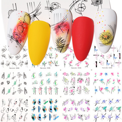 12 τμχ Σετ αυτοκόλλητα νυχιών ανθισμένα λουλουδάτα φύλλα Νυχιών Χαλκομανίες Νερού Χαλκομανίες Μεταφοράς μεμβράνης για τρισδιάστατες διακοσμήσεις νυχιών