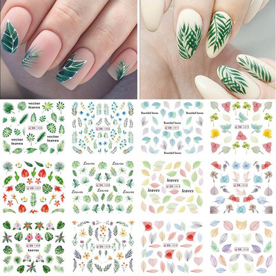 12 τμχ Σετ αυτοκόλλητα νυχιών ανθισμένα λουλουδάτα φύλλα Νυχιών Χαλκομανίες Νερού Χαλκομανίες Μεταφοράς μεμβράνης για τρισδιάστατες διακοσμήσεις νυχιών