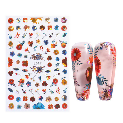 3D Laser-päevalilleküünekleebised Kevadine tulbiõis Liblikas Holo Kleebised Lillelised Lehed Liimivad liugurid Läikivad fooliumid Mähised LAL066