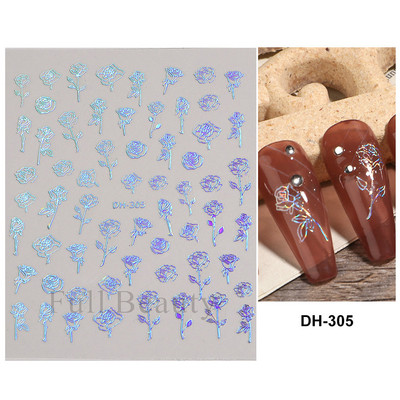 3D Laser-päevalilleküünekleebised Kevadine tulbiõis Liblikas Holo Kleebised Lillelised Lehed Liimivad liugurid Läikivad fooliumid Mähised LAL066