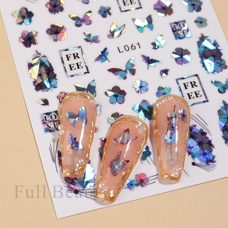 3D Laser-päevalilleküünekleebised Kevadine tulbiõis Liblikas Holo Kleebised Lillelised Lehed Liimivad liugurid Läikivad fooliumid Mähised LAL066