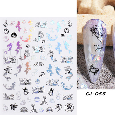 Kookospähklipuu küünte kleebis Holograafiline palmilehtede viljad suvised liugurid küüntele Mermaid Beach Sea Animal Decal maniküür GLCJ-062