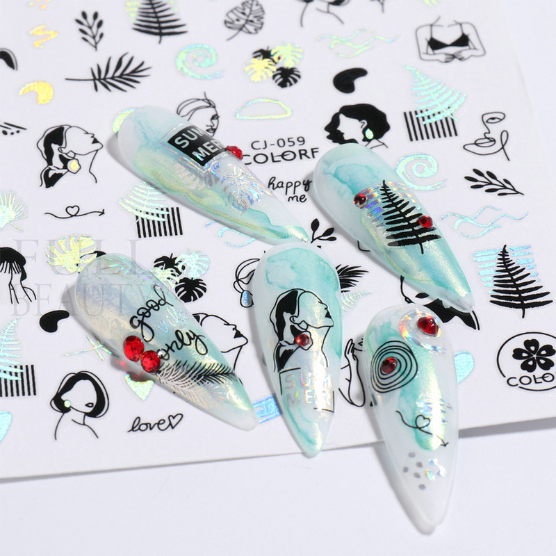 Kookospähklipuu küünte kleebis Holograafiline palmilehtede viljad suvised liugurid küüntele Mermaid Beach Sea Animal Decal maniküür GLCJ-062