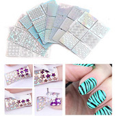 24 φύλλα Laser Nail Art Hollow αυτοκόλλητα Βινύλια νυχιών Οδηγός μεταφοράς εικόνας 3D Σετ στένσιλ με ακανόνιστο σχέδιο Μικτά αυτοκόλλητα