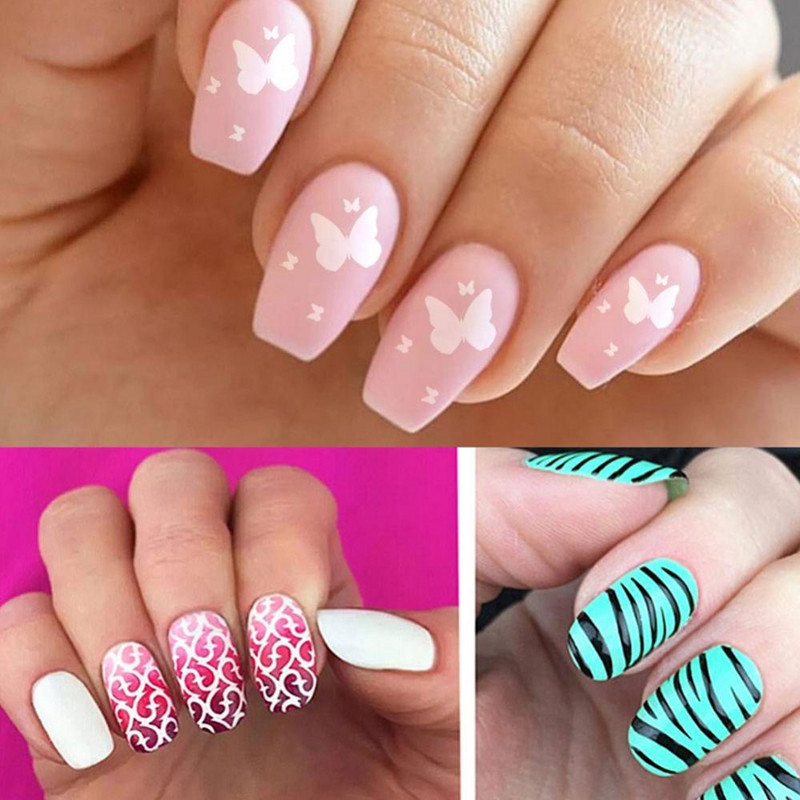 24 φύλλα Laser Nail Art Hollow αυτοκόλλητα Βινύλια νυχιών Οδηγός μεταφοράς εικόνας 3D Σετ στένσιλ με ακανόνιστο σχέδιο Μικτά αυτοκόλλητα