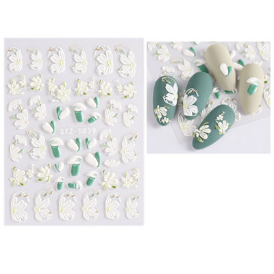Νέο 5D ακρυλικό λευκό σχέδιο γάμου Αυτοκόλλητα νυχιών με ανάγλυφο λουλούδι δαντέλα αυτοκόλλητα αυτοκόλλητα γαλλικά χειμωνιάτικα συρόμενα DIY Διακόσμηση μανικιούρ