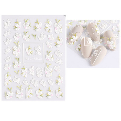 Νέο 5D ακρυλικό λευκό σχέδιο γάμου Αυτοκόλλητα νυχιών με ανάγλυφο λουλούδι δαντέλα αυτοκόλλητα αυτοκόλλητα γαλλικά χειμωνιάτικα συρόμενα DIY Διακόσμηση μανικιούρ