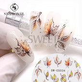 Őszi Nail Art matrica Maple Leaf Fall Köröm Design Fekete Sárga Levelek Manikűrhöz 3D Gél Lakk Októberi Sliders Fóliák SLSW-CS