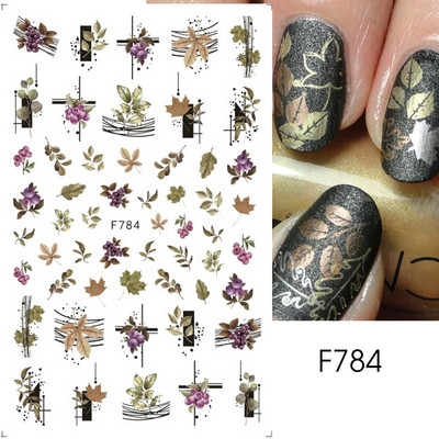 Őszi Nail Art matrica Maple Leaf Fall Köröm Design Fekete Sárga Levelek Manikűrhöz 3D Gél Lakk Októberi Sliders Fóliák SLSW-CS
