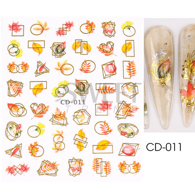 Őszi Nail Art matrica Maple Leaf Fall Köröm Design Fekete Sárga Levelek Manikűrhöz 3D Gél Lakk Októberi Sliders Fóliák SLSW-CS