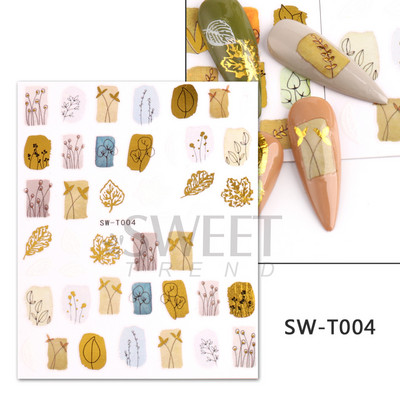 Őszi Nail Art matrica Maple Leaf Fall Köröm Design Fekete Sárga Levelek Manikűrhöz 3D Gél Lakk Októberi Sliders Fóliák SLSW-CS